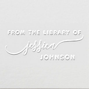 Elegant Whimsical Script Custom Name Library Book Embosser