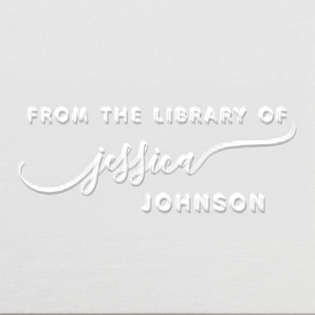 Elegant Whimsical Script Custom Name Library Book Embosser (Design)