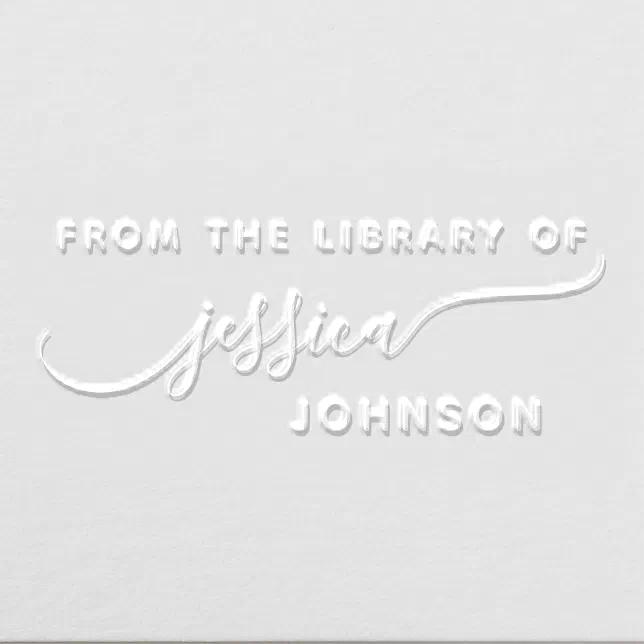 Elegant Whimsical Script Custom Name Library Book Embosser Zazzle