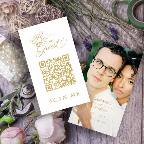 Elegant Whimsical Script Photo Qr Code Wedding Enclosure Card