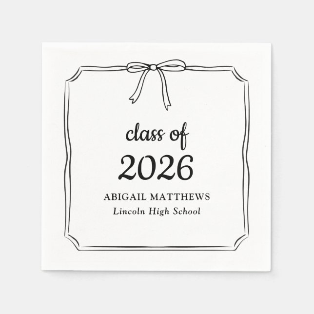 Elegant Whimsical Simple Bow Custom Graduation Napkins (Front)