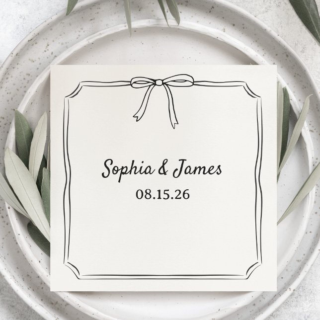 Elegant Whimsical Sketch Bow Personalized Wedding Napkins (Creator Uploaded)