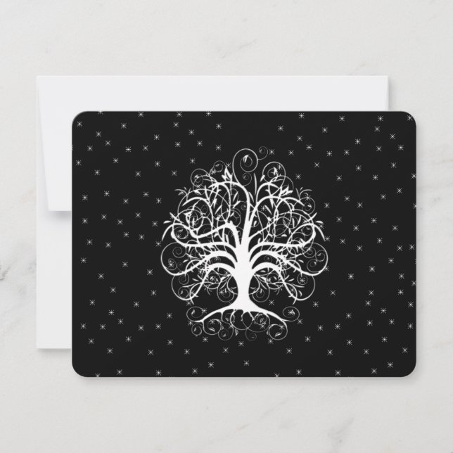 Elegant Whimsical Swirl Tree RSVP Card (Front)