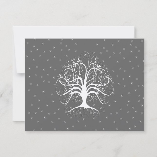 Elegant Whimsical Swirl Tree RSVP Card (Front)