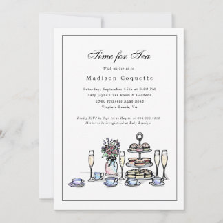 Elegant Whimsical Time for Tea Baby Shower Invitation