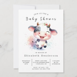 Elegant Whimsical Unique Cow Baby Shower Invitation