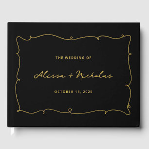 Elegant Whimsical Vintage Black and Gold Wedding Guest Book