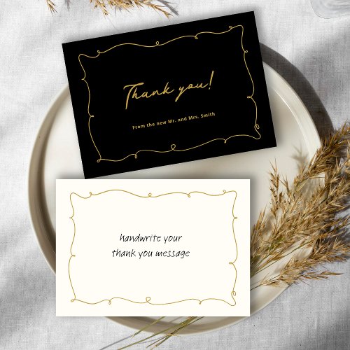 Elegant Whimsical Vintage Black Gold Beige Wedding Thank You Card