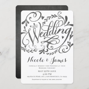 Elegant Whimsical Vintage Lettering Chalk Wedding Invitation