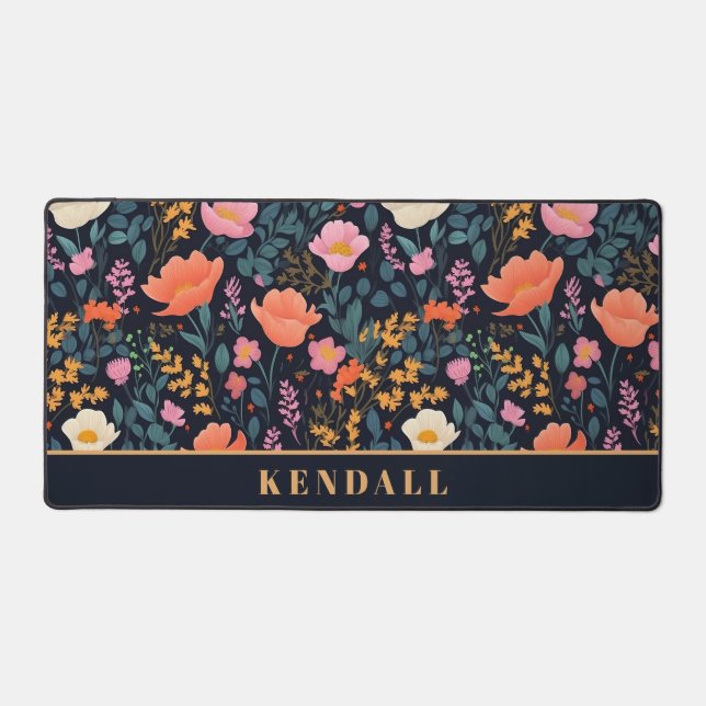 Elegant Whimsical Watercolor Floral Custom Desk Mat (Front)