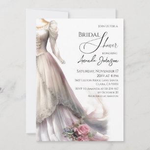 Elegant Whimsical Wedding Dress Bridal Shower Invitation