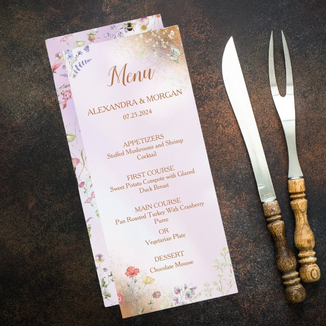 Elegant Whimsical Wildflower Pink Flat Menu (Creator Uploaded)