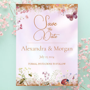 Elegant Whimsical Wildflower Pink Save The Date  Postcard