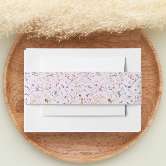 Elegant Whimsical Wildflower Pink Wedding Invitation Belly Band (Creator Uploaded)