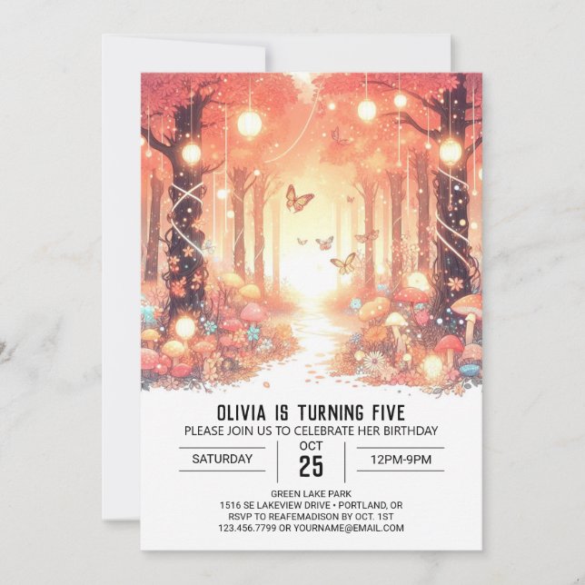 Elegant Whimsical Woodland Digital Birthday Invitation (Front)