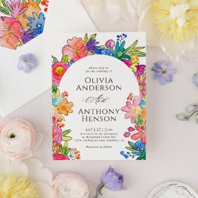 Elegant Whimsy Bold Floral Watercolor Wedding Invitation (Creator Uploaded)
