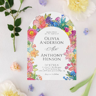 Elegant Whimsy Bold Floral Watercolor Wedding Invitation