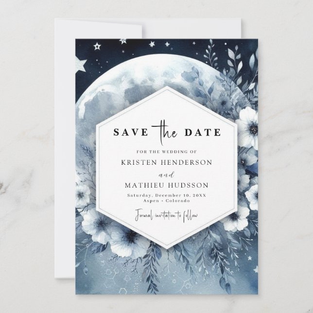 Elegant Whimsy Moonlit Wedding Save The Date (Front)