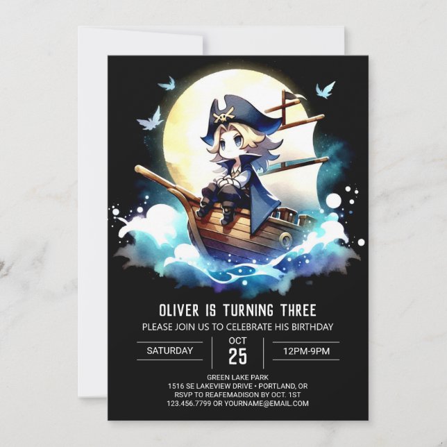Elegant Whimsy Pirate Birthday Invitation (Front)