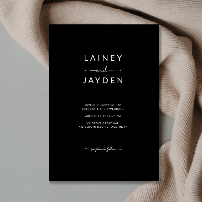 Elegant Whimsy Script Black Minimalist Wedding Invitation (Creator Uploaded)