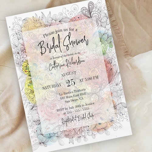 Elegant Whimsy Watercolor Floral Art Bridal Shower Invitation