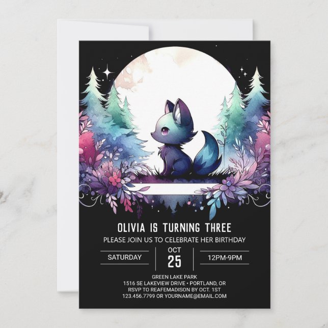 Elegant Whimsy Wolf Birthday Invitation (Front)