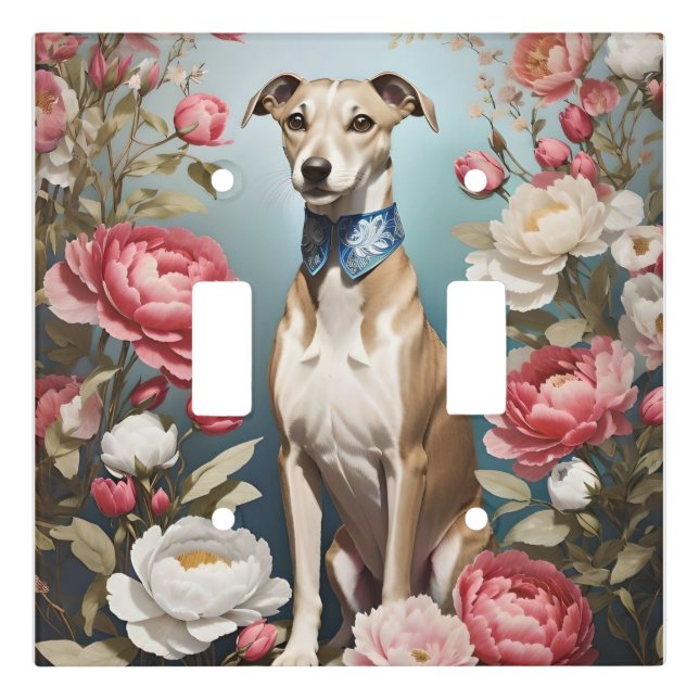 Elegant Whippet Pink Peony Flowers Light Switch Cover (Front)