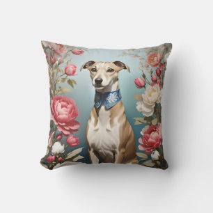 Elegant Whippet Pink Peony Flowers Throw Pillow