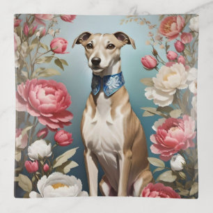 Elegant Whippet Pink Peony Flowers Trinket Tray