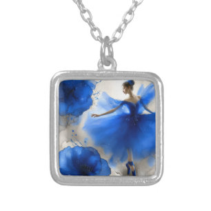 Elegant Whirl Ballet in Indigo blue Silver Plated Necklace