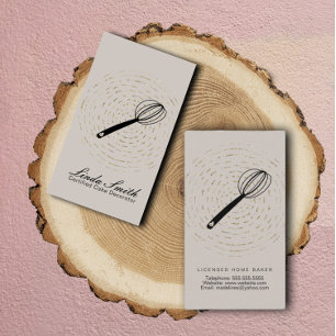 Elegant Whisk Black Faux Gold Circular Bakery Business Card