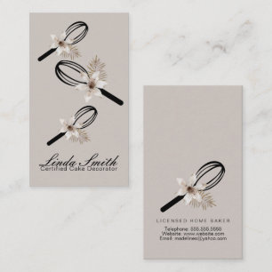 Elegant Whisk White Floral Bakery Business Card