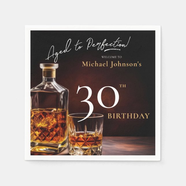Elegant Whiskey Black Gold 30th Birthday Party Nap Napkins (Front)