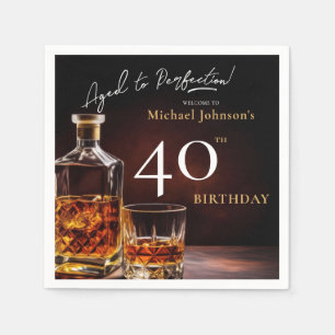 Elegant Whiskey Black Gold 40th Birthday Party Nap Napkins