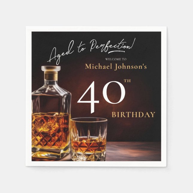 Elegant Whiskey Black Gold 40th Birthday Party Nap Napkins (Front)
