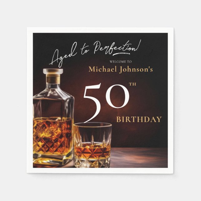 Elegant Whiskey Black Gold 50th Birthday Party Nap Napkins (Front)