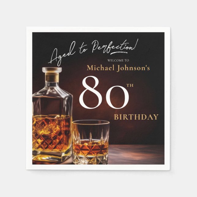 Elegant Whiskey Black Gold 80th Birthday Party Nap Napkins (Front)