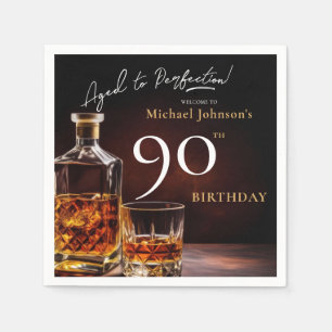 Elegant Whiskey Black Gold 90th Birthday Party Nap Napkins