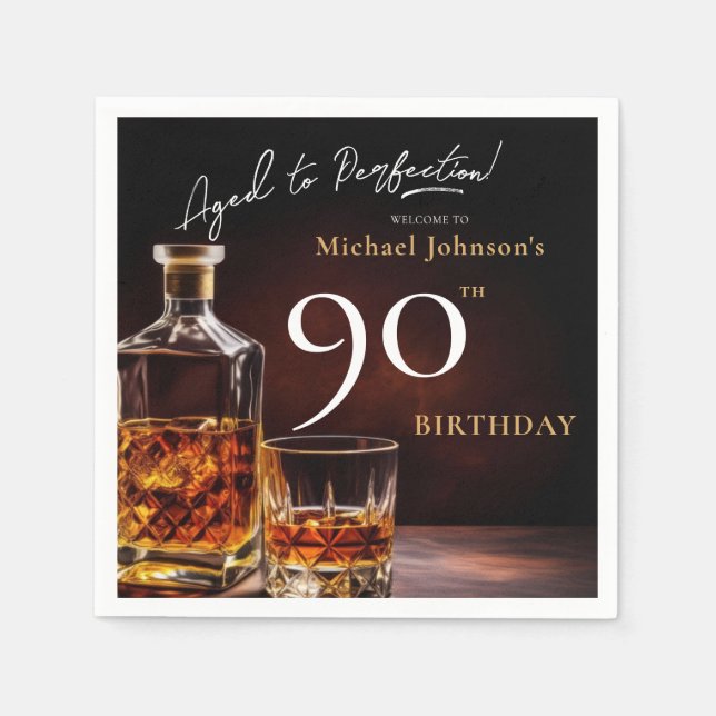 Elegant Whiskey Black Gold 90th Birthday Party Nap Napkins (Front)