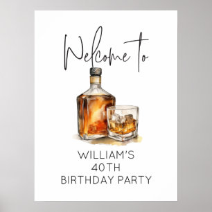Elegant Whiskey-Themed 40th Birthday Party Welcome Poster