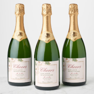 Elegant Whisper Pink Peony Floral Wedding Sparkling Wine Label