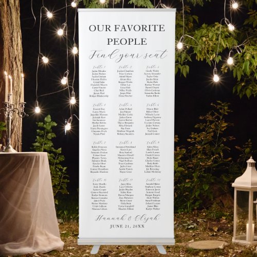 Elegant White 12 Tables Wedding Seating Chart Retractable Banner