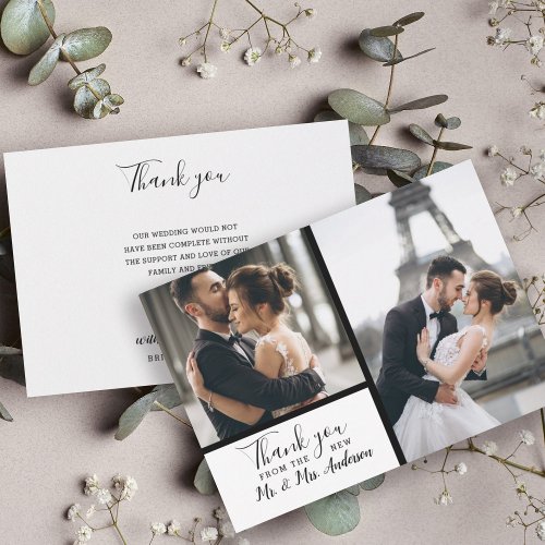Elegant White 2 Photo Collage Wedding  Note Card