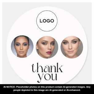 Elegant White 3 Photo MUA Logo Thank You Classic Round Sticker