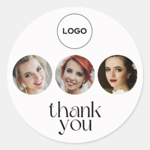 Elegant White 3 Photo MUA Logo Thank You Classic Round Sticker