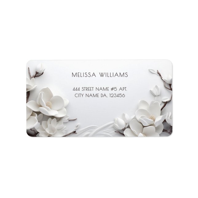 Elegant White 3D Magnolia Label (Front)