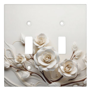 Elegant White 3D Roses Light Switch Cover