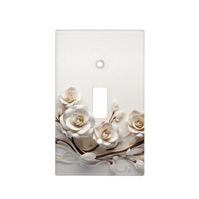Elegant White 3D Roses Light Switch Cover (Front)