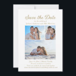 Elegant White 4 Photo 2 Sided Wedding  Save The Date<br><div class="desc">Elegant script white 4-photo (2-sided front and back) wedding Save the Date card. Contact me for assistance with your customizations or to request additional matching or coordinating Zazzle products for your special occasions. The background color of this card is customizable when you use the Zazzle design tool, allowing you to...</div>