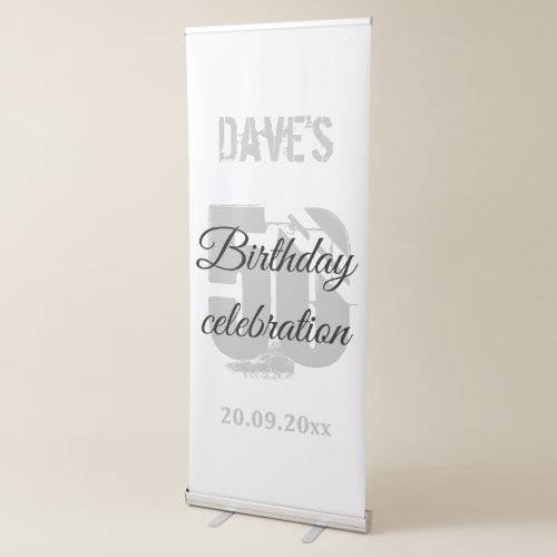 Elegant White 50th Any Birthday Party Backdrop  Retractable Banner